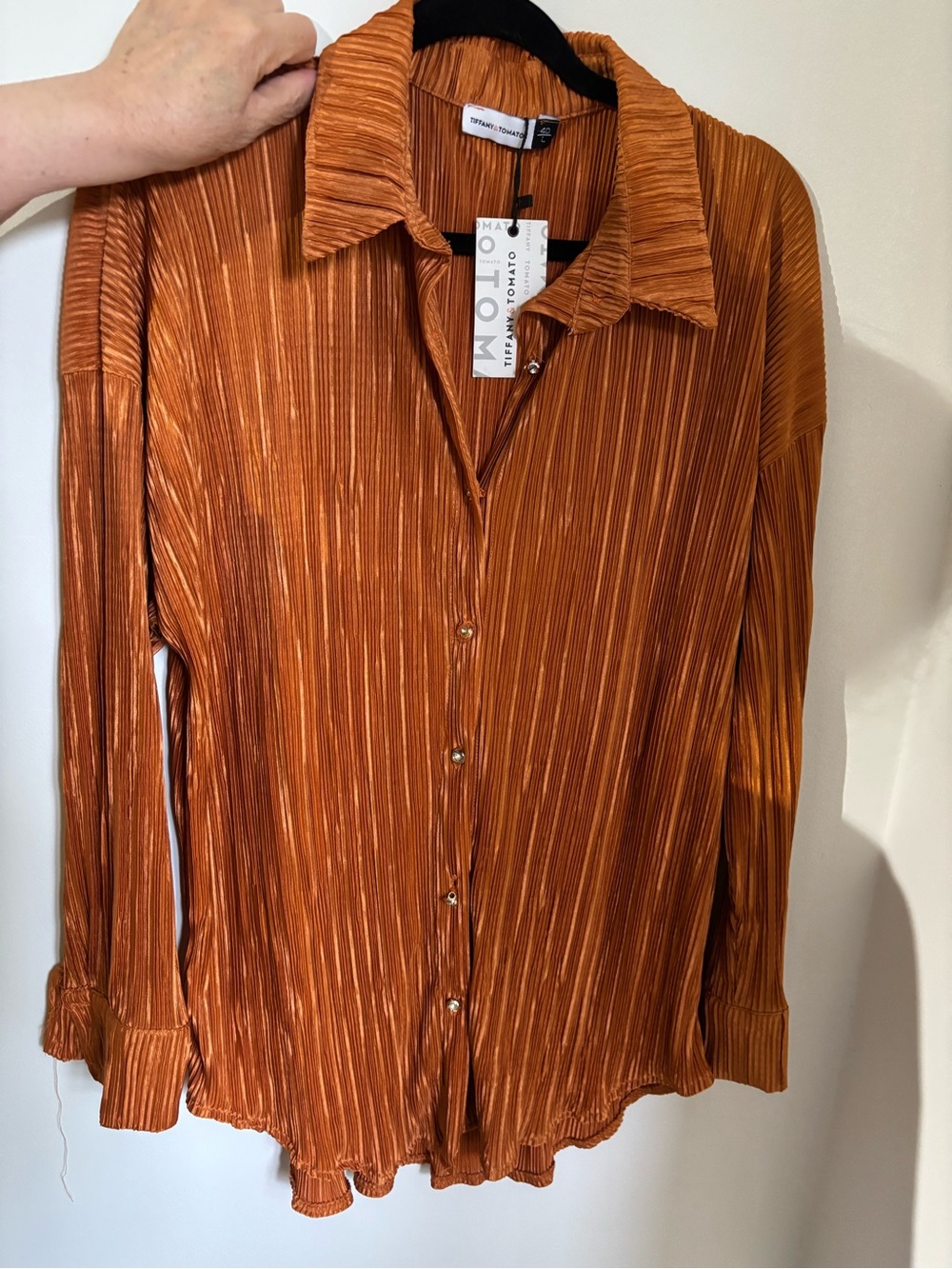 Women's Orange Pleated Button-Front Shirt